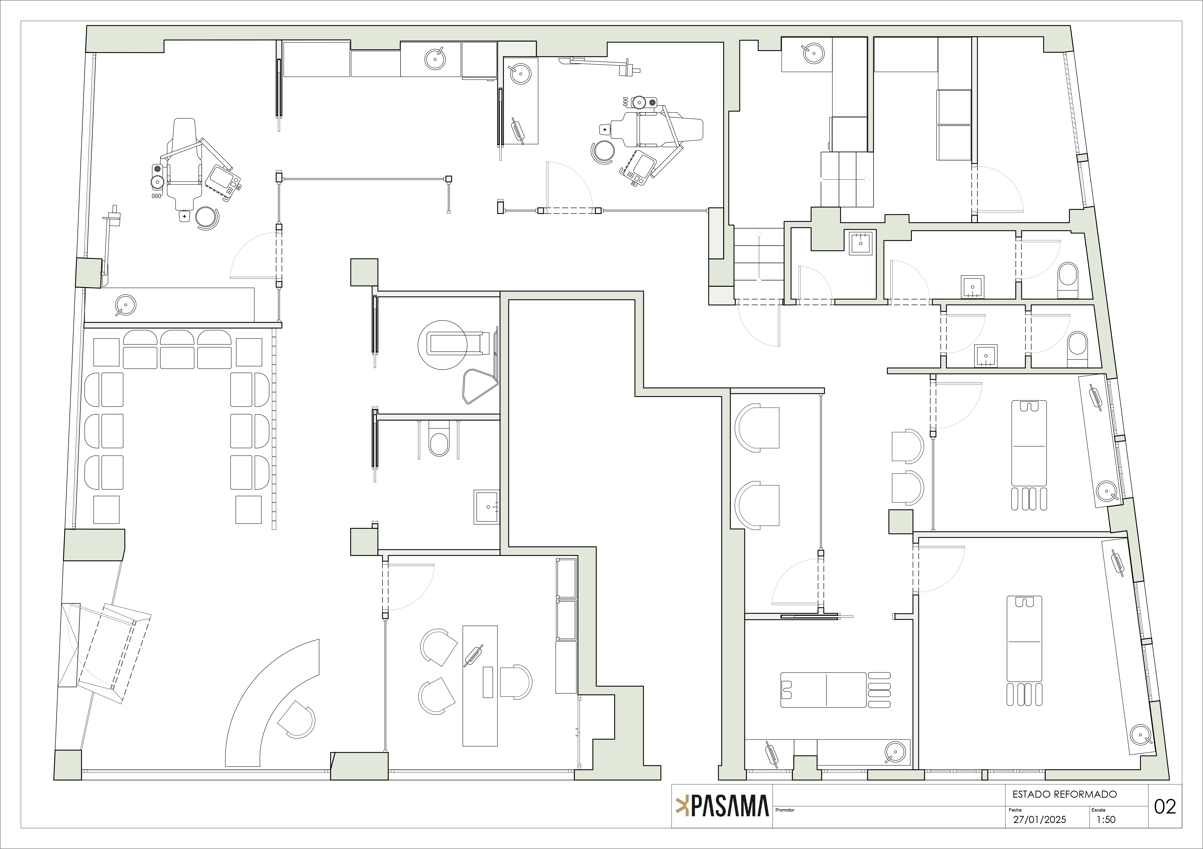 Plano de una clinica dental en 2D vista superior